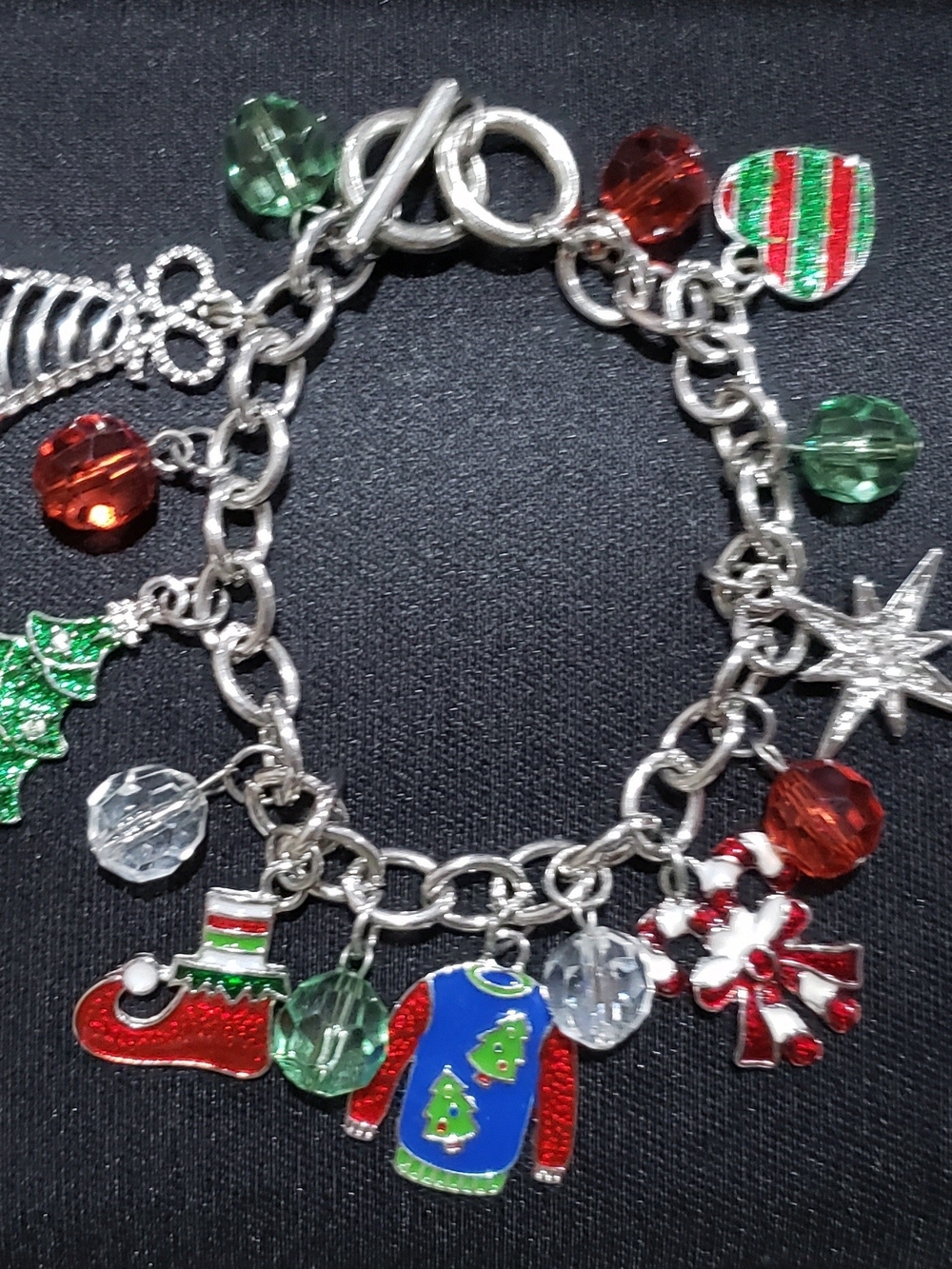 Festive Red & Green Holiday Charm Bracelet